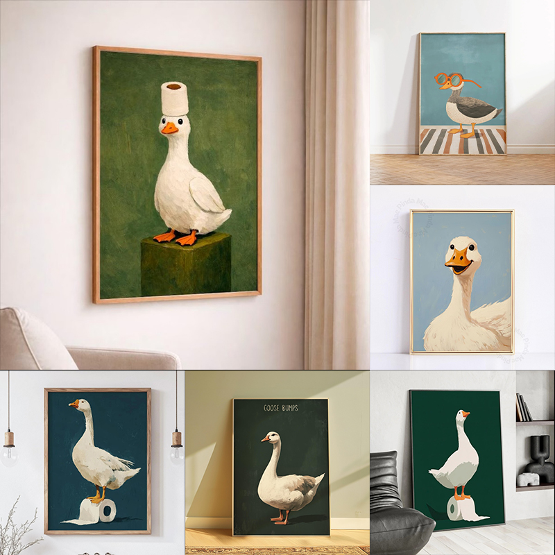 Home Bathroom Painting Ideas - Duck Goose Poster, Funny Bathroom Wall