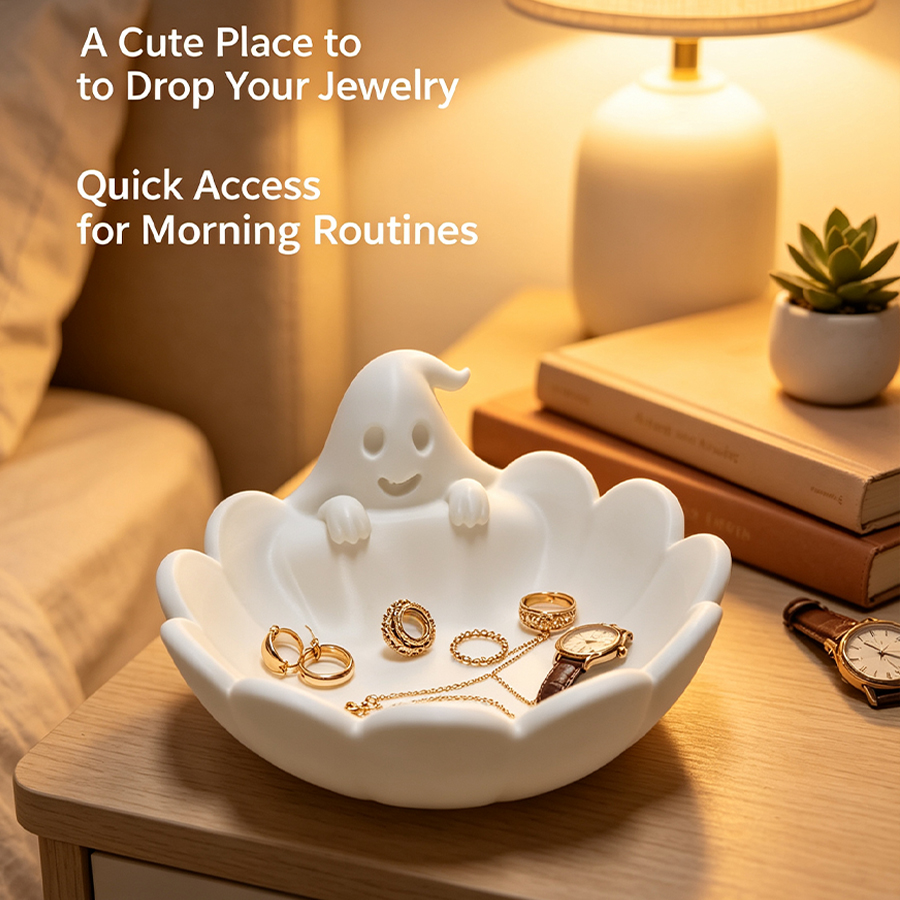 Home Essentials Bathroom Storage - Multifunctional Matte White Ghost-Shaped Jewelry Storage