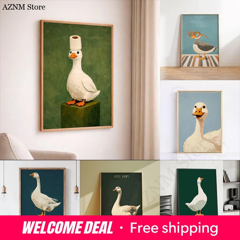Home Bathroom Painting Ideas - Duck Goose Poster, Funny Bathroom Wall