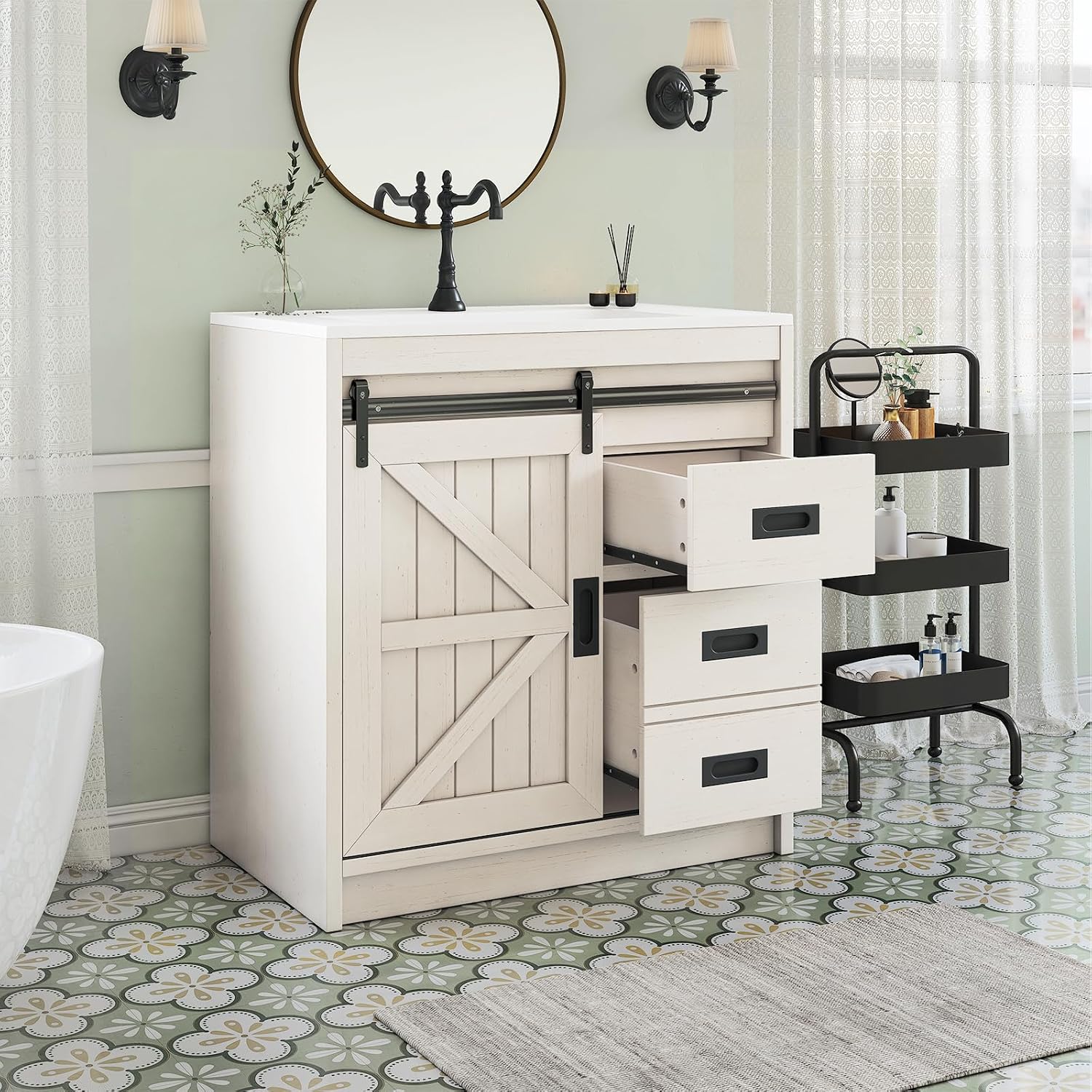 Home Bathroom Vanity - Large Farmhouse Bathroom Vanity With Ceramic