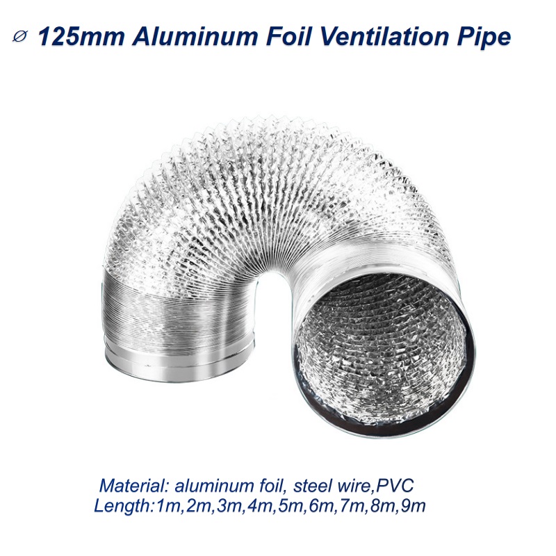 Home Bathroom Vent - ∅125mm Aluminum Foil Ventilation Pipe Scalable