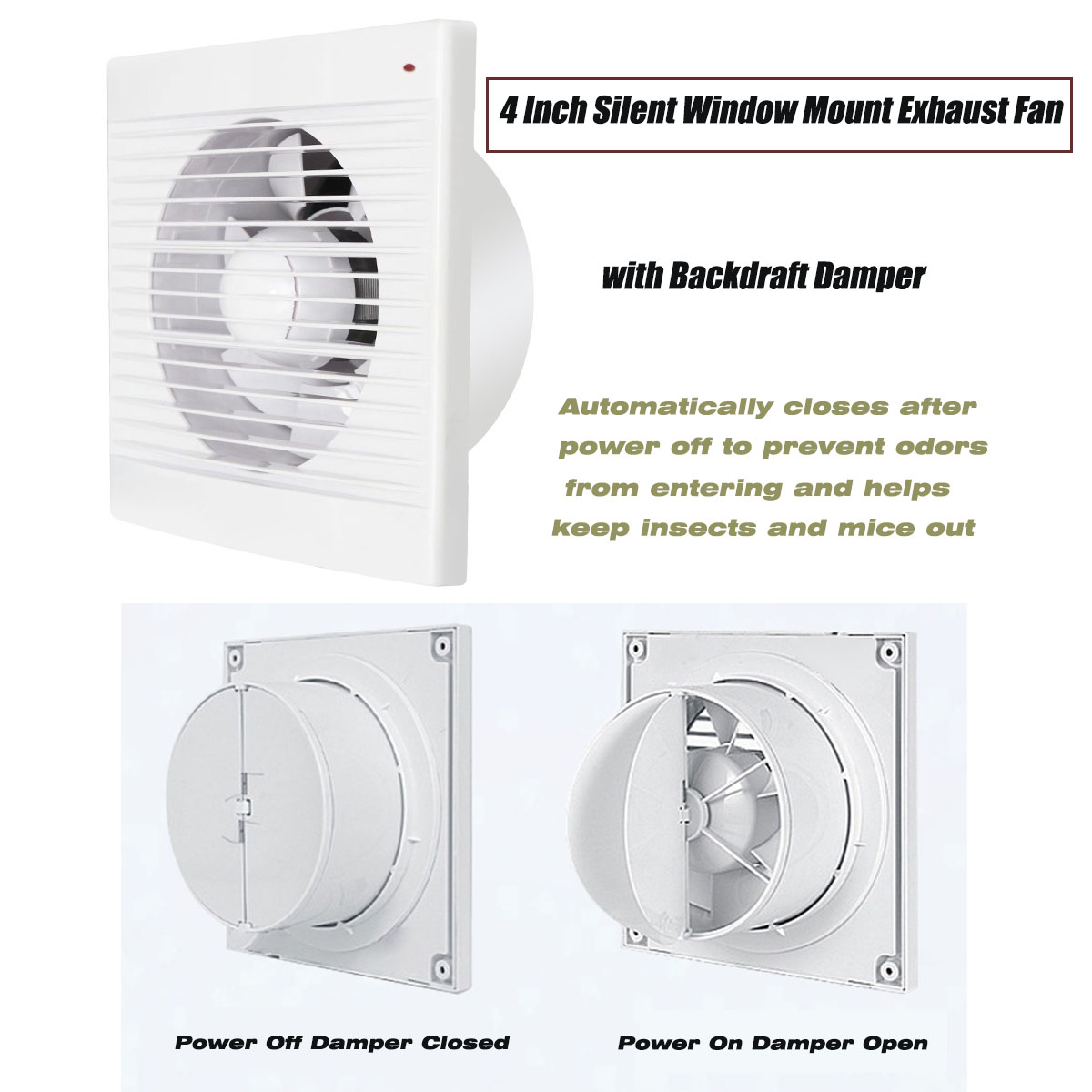 Home Bathroom Vent - 4 Inch Silent Window Mount Exhaust