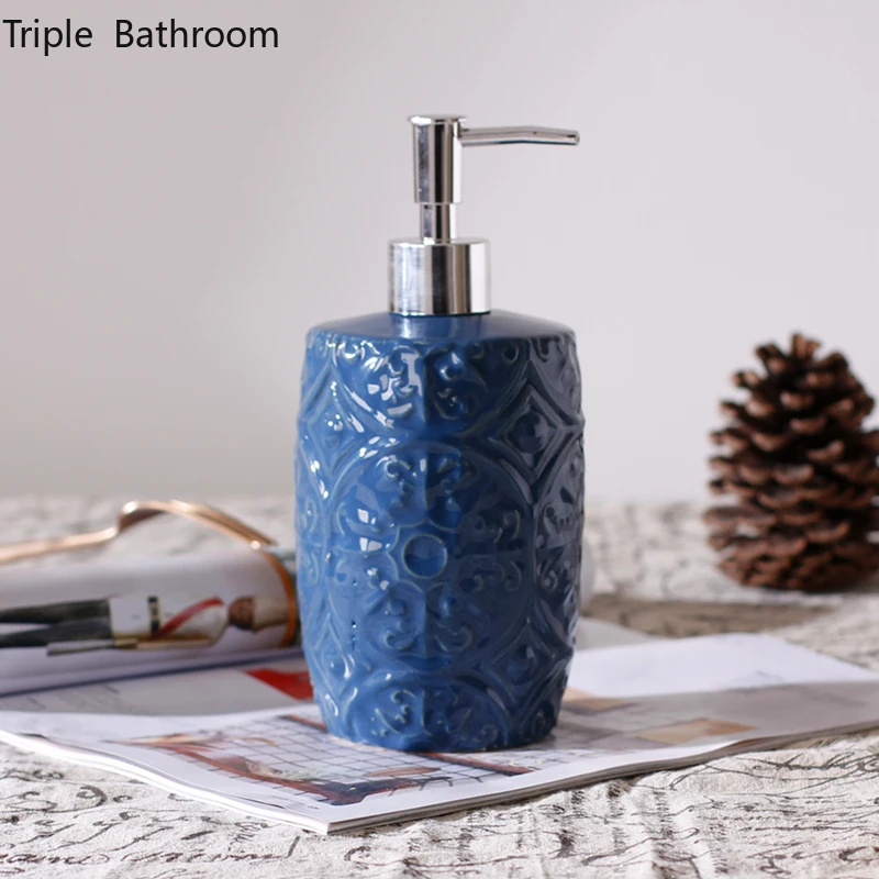 Zara Home Bathroom - Ceramics Blue Shampoo Shower Gel Bottles