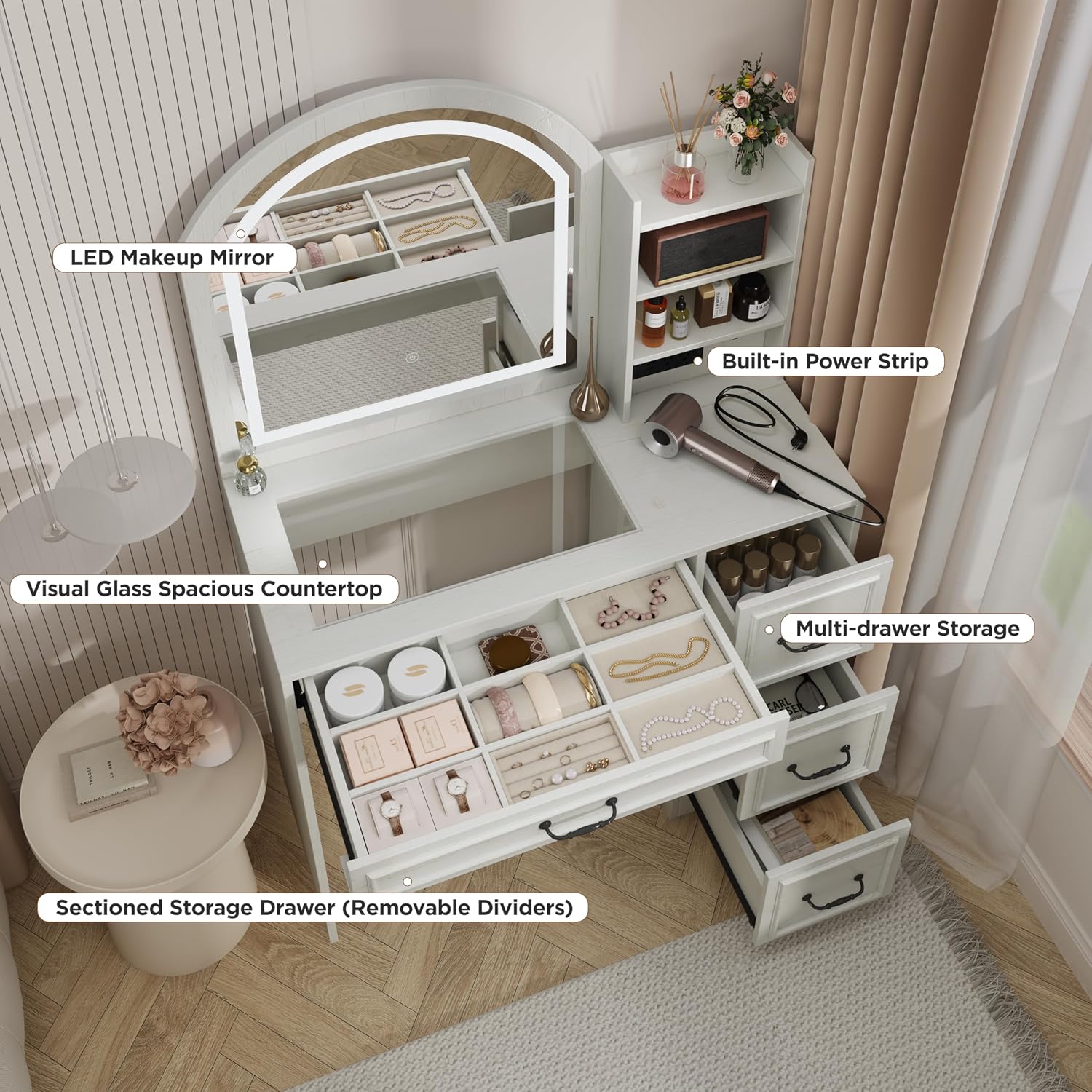 Modern Vanity Desk with Lighte - Home Outlet Bathroom Mirrors recension och pris