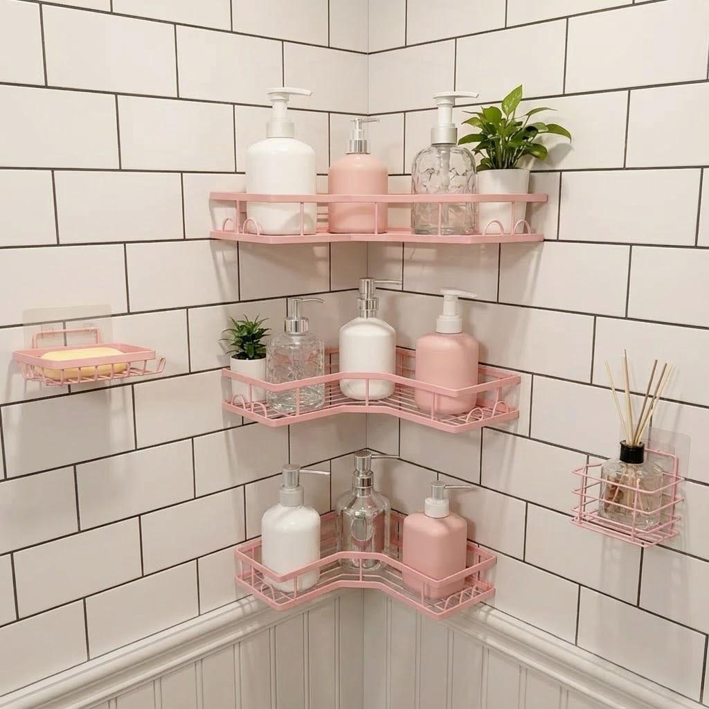 5Pcs Minimalist Pink Shower Or - Home Essentials Bathroom Storage recension och pris